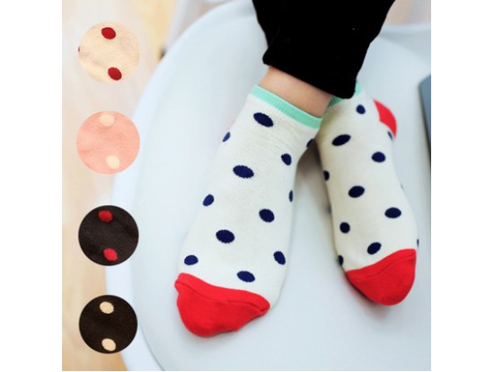 เซต5คู่ ถุงเท้าแฟชั่นผู้หญิงข้อสั้น ลายจุด เนื้อดี