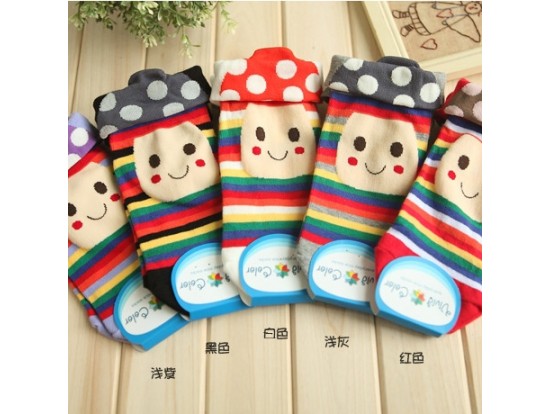 ถุงเท้าแฟชั่นลายหน้ายิ้มแต่งลายจุด 