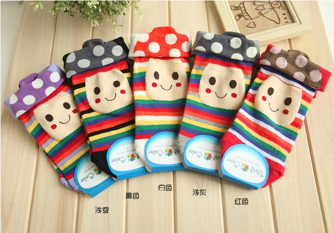 ถุงเท้าเกาหลี ลายหน้ายิ้มแต่งลายจุด 